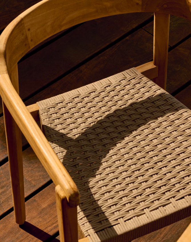 ICARO Skladljiva stolica od punog tikovine s prirodnom završnom obradom i bež užadi, FSC 100%