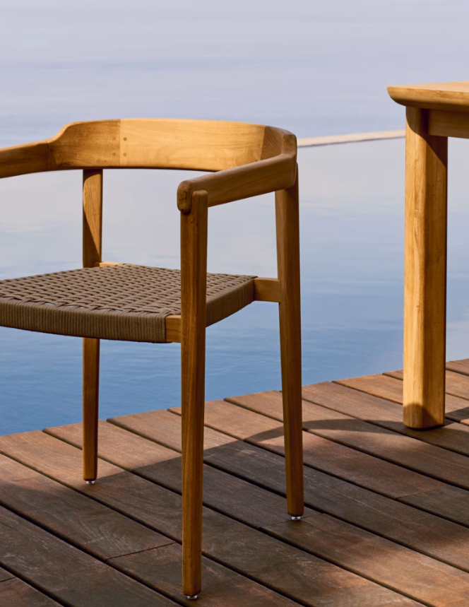 ICARO Skladljiva stolica od punog tikovine s prirodnom završnom obradom i bež užadi, FSC 100%