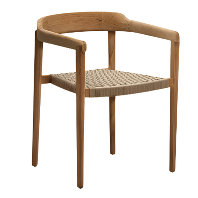 ICARO Stackable chair solid teak wood with natural finish and beige rope cord, FSC 100%