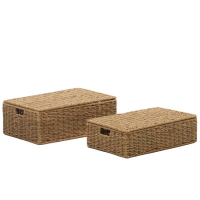 TOSSA Set od 2 košare od prirodnih vlakana s poklopcima, 55 x 36 cm / 60 x 40 cm