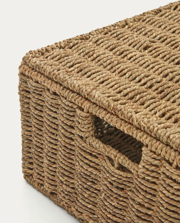TOSSA Set of 2 natural fiber baskets with lids, 55 x 36 cm / 60 x 40 cm