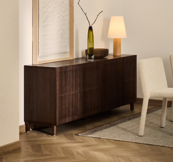 BEYLA  Sideboard in ash veneer and solid ash wood with walnut finish 181 x 71.5cm FSC 100%