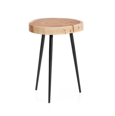 TANIVE side table in solid acacia wood with bleached finish and black steel legs Ø35cm