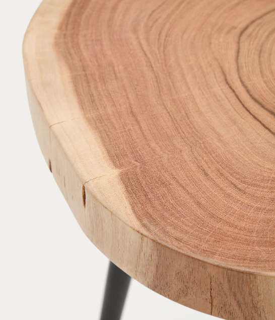 TANIVE pomoćni stolić od masivnog akacijevog drva s izbijeljenom završnom obradom i crnim čeličnim nogama Ø35cm
