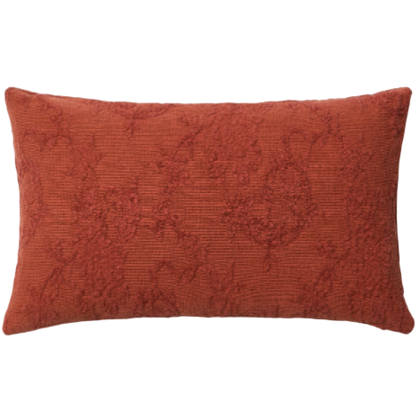 VELINA Cushion cover in red washed linen jacquard with floral design 30 x 50 cm