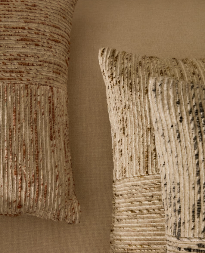 ANUBA Beige and red checked jacquard cushion cover 45 x 45cm