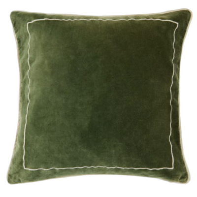 TIVANI Green embroidered velvet cushion cover with contrasting trim 45 x 45cm