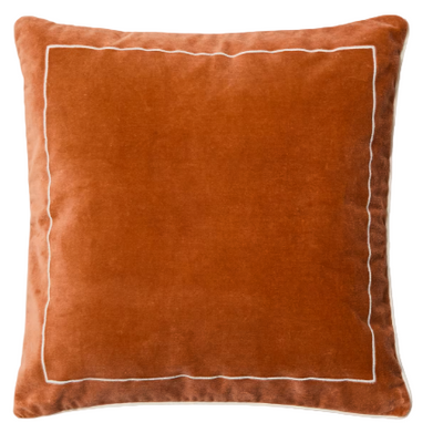 TIVANI Orange embroidered velvet cushion cover with contrasting trim 45 x 45cm