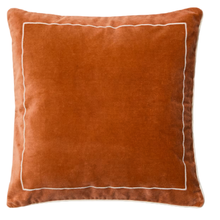 TIVANI Orange embroidered velvet cushion cover with contrasting trim 45 x 45cm