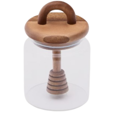 NUKHA Honey jar in glass and FSC 100% acacia wood
