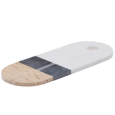 NIVOL Large serving board in white and black marble and travertine