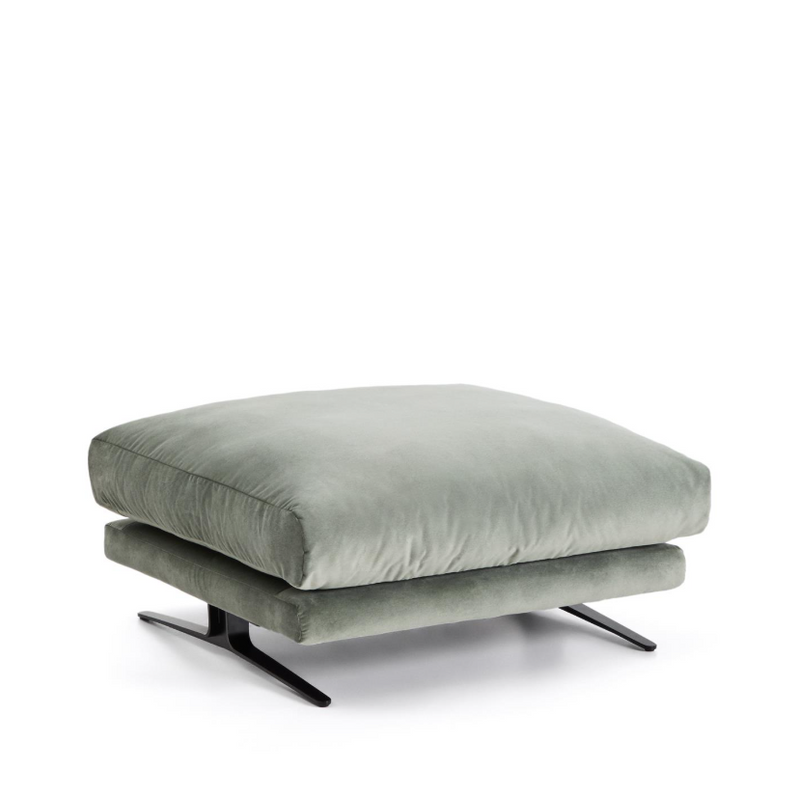 VELIRO green velvet footrest with graphite-finish steel legs 85 x 90cm