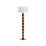 MAVRAN floor lamp with brown and mustard ceramic base and cotton lampshade