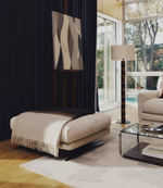 MAVRAN floor lamp with brown and mustard ceramic base and cotton lampshade