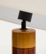 MAVRAN floor lamp with brown and mustard ceramic base and cotton lampshade