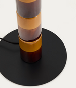 MAVRAN floor lamp with brown and mustard ceramic base and cotton lampshade