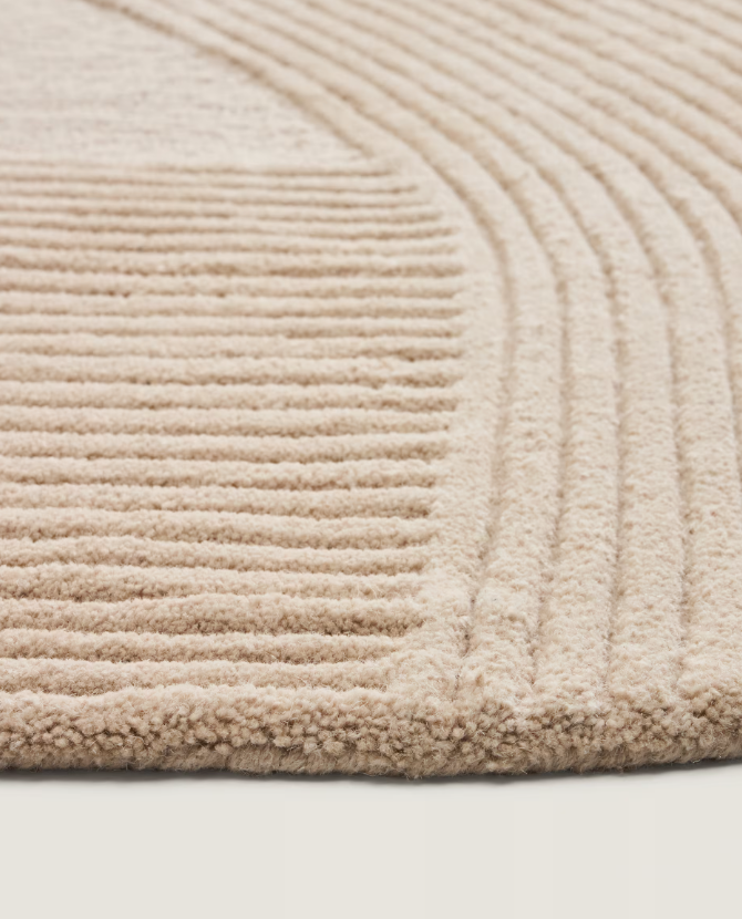 DOMM Bež vuneni tepih, Ø 200 cm