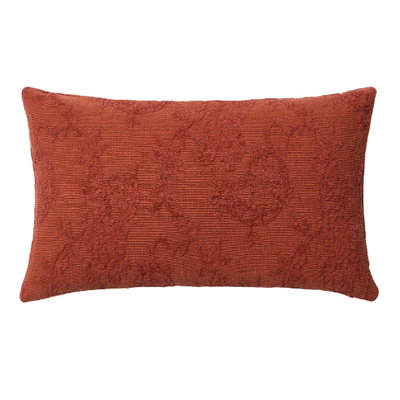 VELINA Cushion cover in red washed linen jacquard with floral design 30 x 50 cm