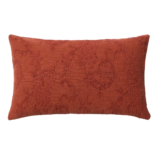 VELINA Cushion cover in red washed linen jacquard with floral design 30 x 50 cm
