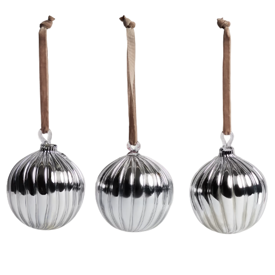 ORANEL Set of 3 silver recycled glass hanging ornaments Ø 8 cm