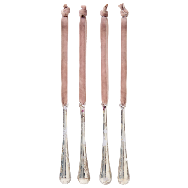 ALSENIA Set of 4 silver recycled glass hanging ornaments 10,5 cm