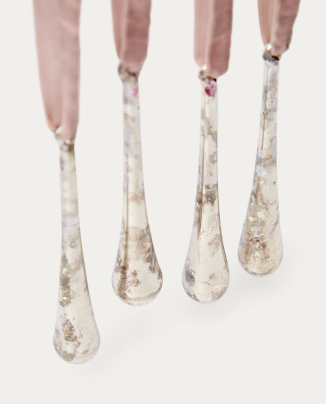 ALSENIA Set of 4 silver recycled glass hanging ornaments 10,5 cm