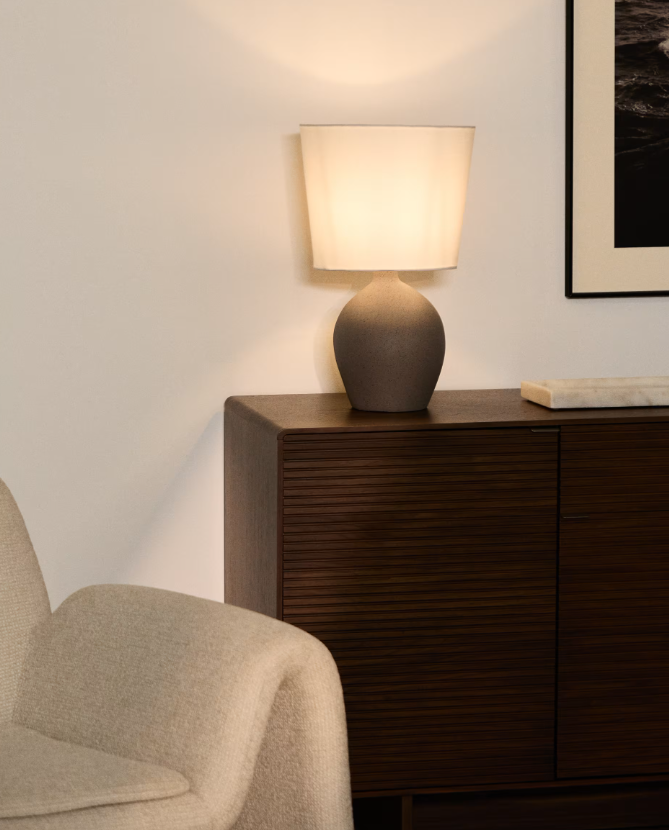 VIONA Large table lamp with textured stone effect and cotton lampshade