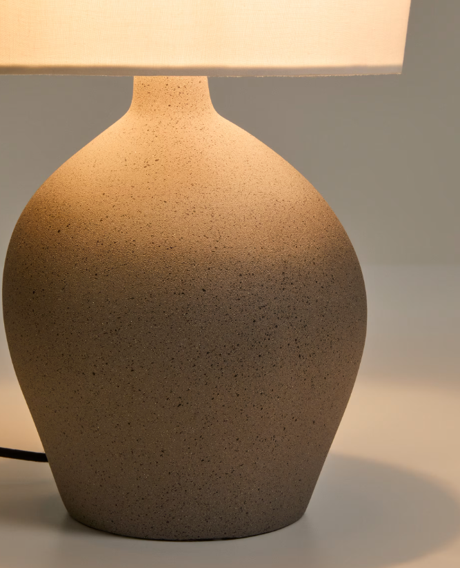 VIONA Large table lamp with textured stone effect and cotton lampshade