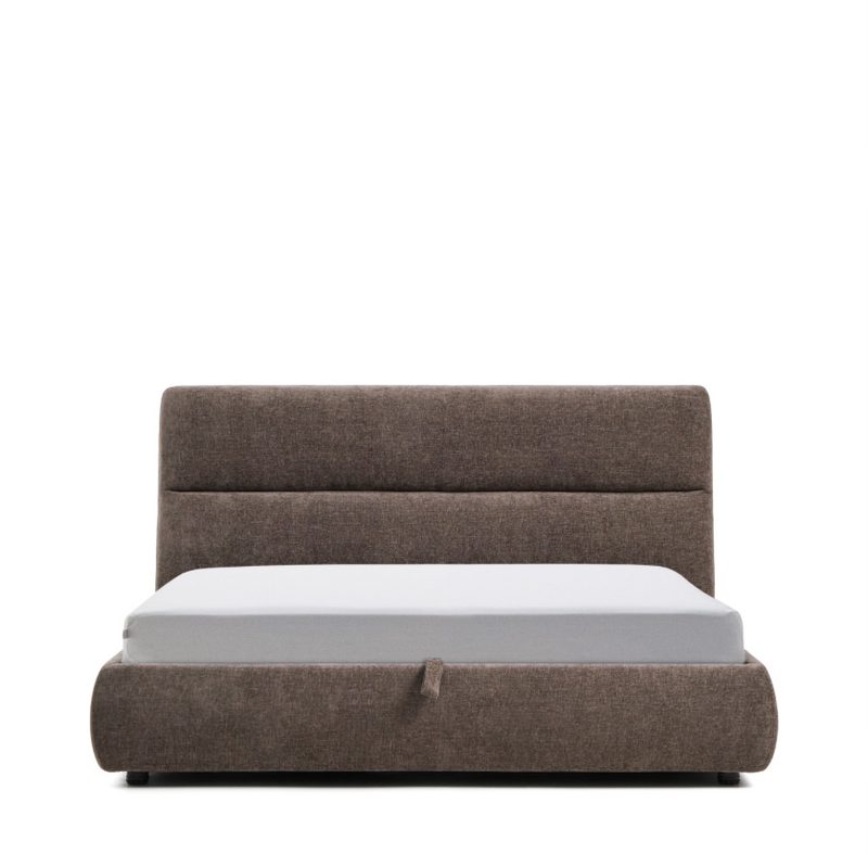 DAFRA dark brown chenille removable-cover bed with lift-up storage base