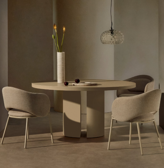 NEALY round table in lacquered MDF in an ecru finish, Ø 150 cm