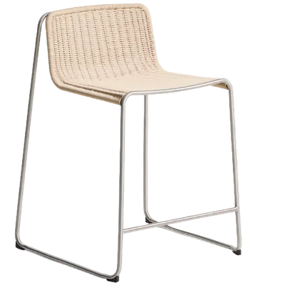 TAVARI Stackable stool in beige synthetic rope cord and brushed-effect stainless steel