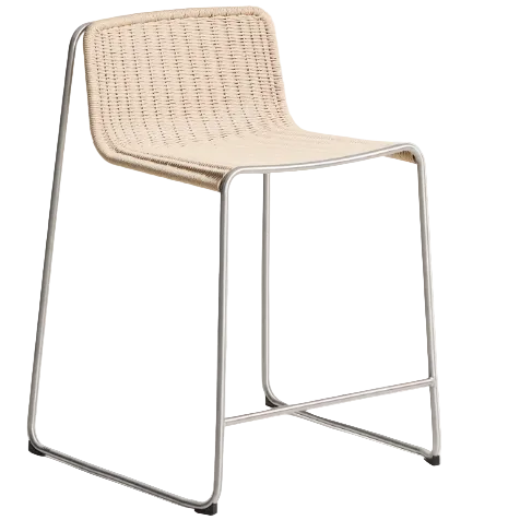 TAVARI Stackable stool in beige synthetic rope cord and brushed-effect stainless steel