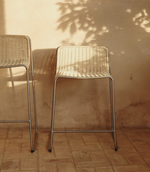 TAVARI Stackable stool in beige synthetic rope cord and brushed-effect stainless steel