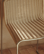 TAVARI Stackable stool in beige synthetic rope cord and brushed-effect stainless steel