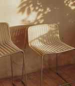 TAVARI Stackable stool in beige synthetic rope cord and brushed-effect stainless steel
