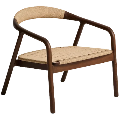 DERILE Armchair in solid oak wood with walnut finish and beige paper rope cord FSC 100%