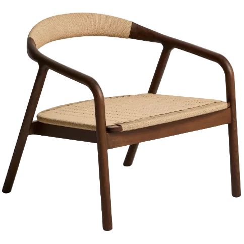 DERILE Armchair in solid oak wood with walnut finish and beige paper rope cord FSC 100%