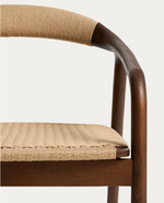DERILE Armchair in solid oak wood with walnut finish and beige paper rope cord FSC 100%