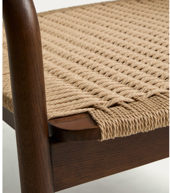 DERILE Armchair in solid oak wood with walnut finish and beige paper rope cord FSC 100%