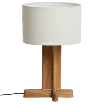 NIANI Table lamp in rubber wood with natural finish and ivory-coloured cotton lamp shade Ø30cm.