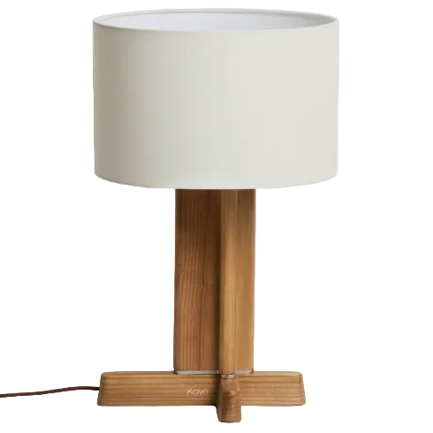 NIANI Table lamp in rubber wood with natural finish and ivory-coloured cotton lamp shade Ø30cm.