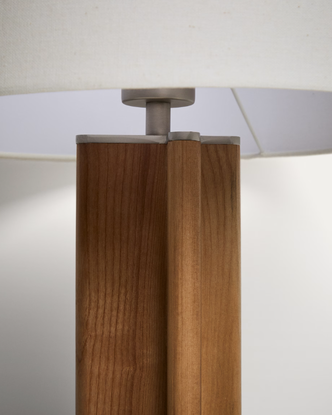 NIANI Table lamp in rubber wood with natural finish and ivory-coloured cotton lamp shade Ø30cm.