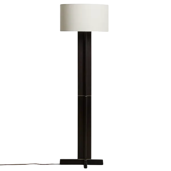 NIANI Floor lamp in rubber wood with dark finish and ivory-coloured cotton lamp shade