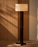 NIANI Floor lamp in rubber wood with dark finish and ivory-coloured cotton lamp shade
