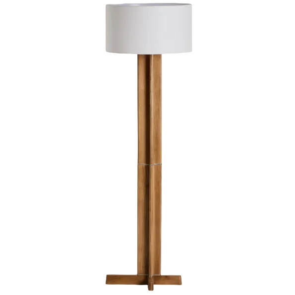 NIANI  Floor lamp in rubber wood with natural finish and ivory-coloured cotton lamp shade