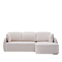 LAIRA 3-seater chenille sofa bed with chaise longue, ecru, 246 cm