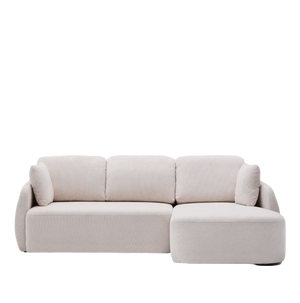 LAIRA 3-seater chenille sofa bed with chaise longue, ecru, 246 cm