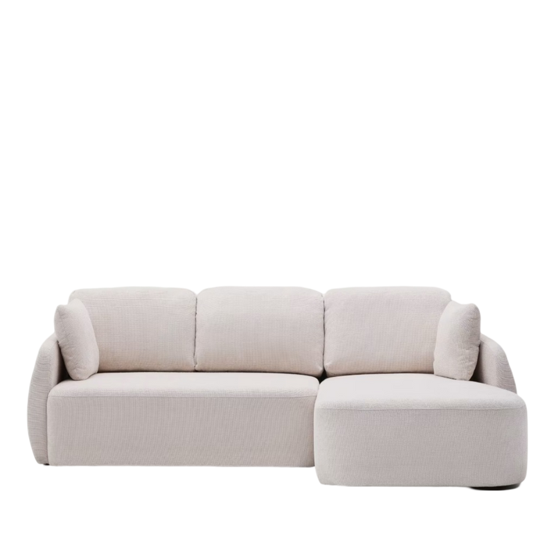 LAIRA 3-seater chenille sofa bed with chaise longue, ecru, 246 cm