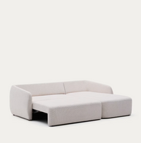 LAIRA 3-seater chenille sofa bed with chaise longue, ecru, 246 cm