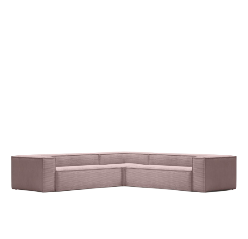 BLOK 6 seater corner sofa in pink wide seam corduroy, 320 x 320 cm